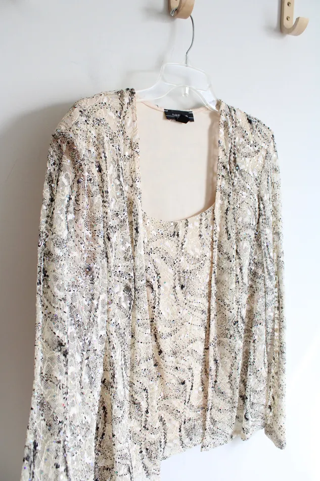 Rings RM Richards RM Richards Black Cream Sequined Lace Top 16