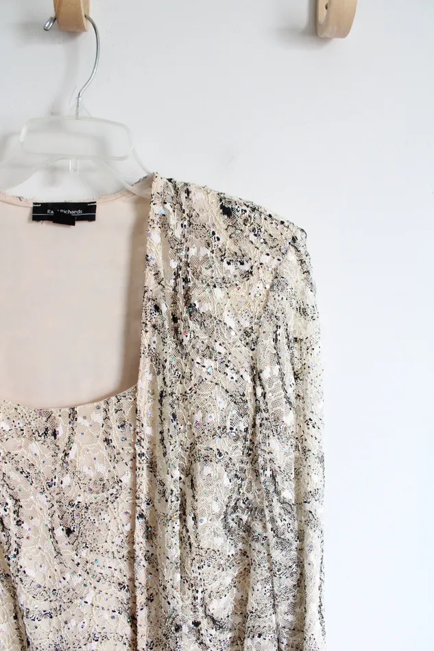 Rings RM Richards RM Richards Black Cream Sequined Lace Top 16