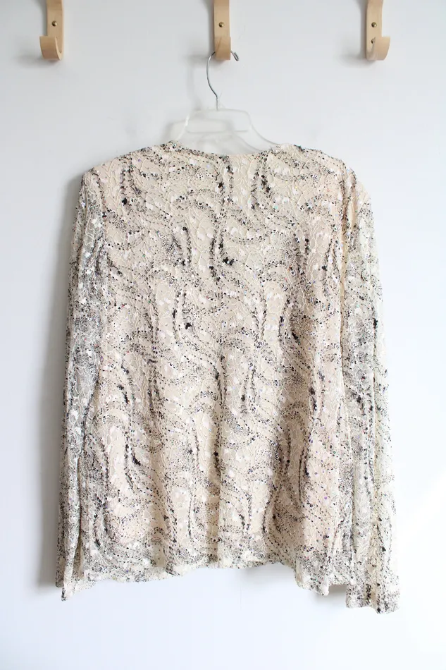 Rings RM Richards RM Richards Black Cream Sequined Lace Top 16
