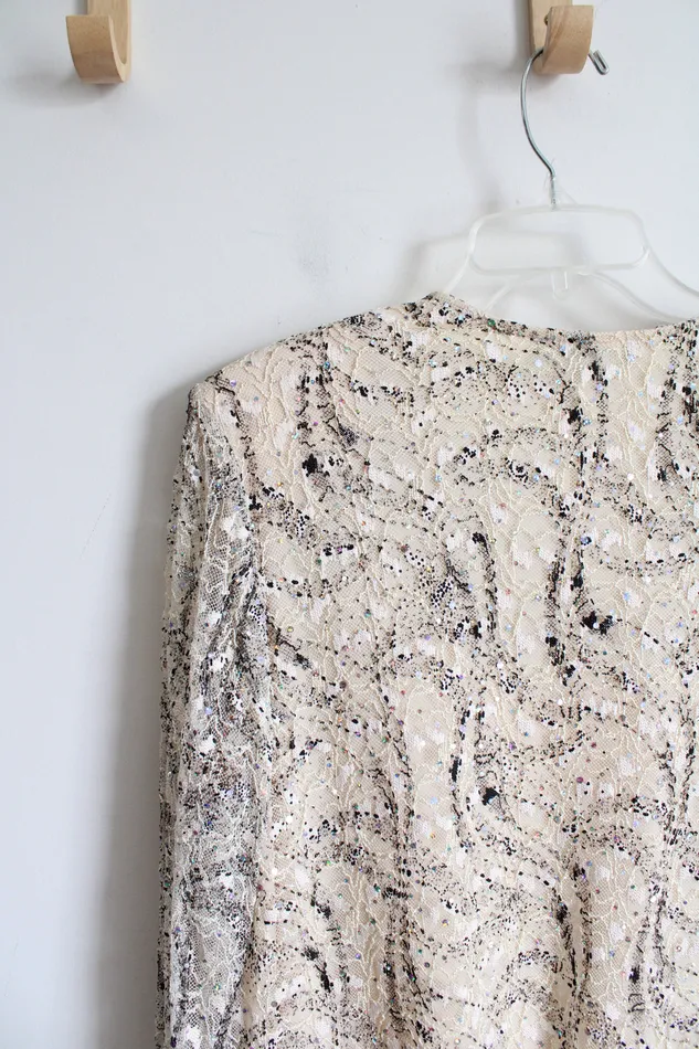 Rings RM Richards RM Richards Black Cream Sequined Lace Top 16
