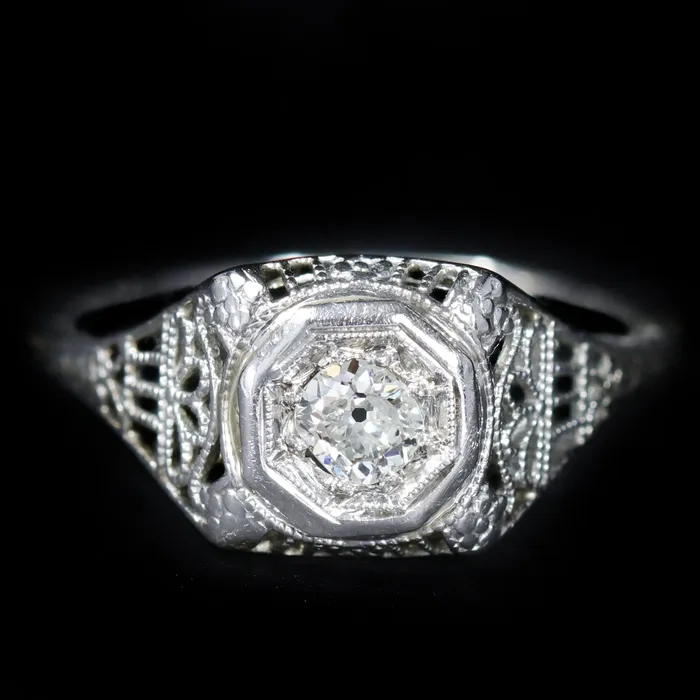 Rings Rothschild Trading Company Art Deco 020 Carat Old Mine Cut Diamond Engagement Ring