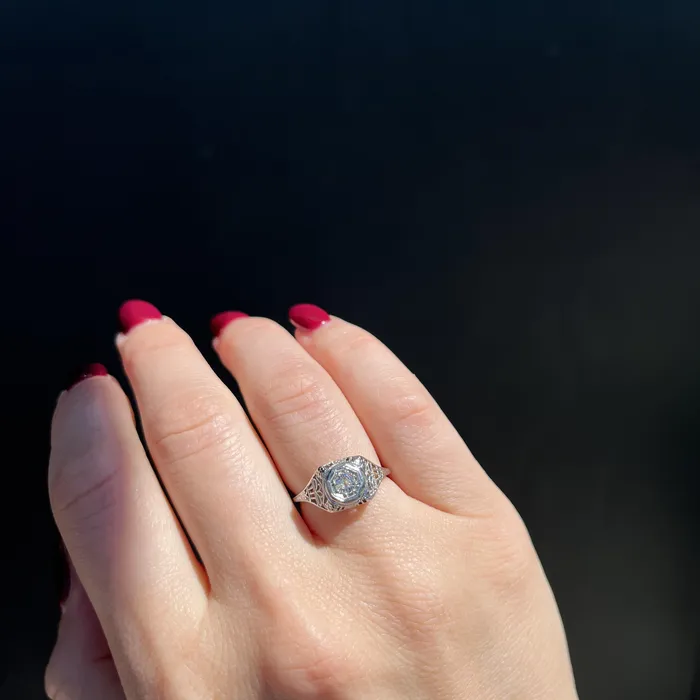 Rings Rothschild Trading Company Art Deco 020 Carat Old Mine Cut Diamond Engagement Ring