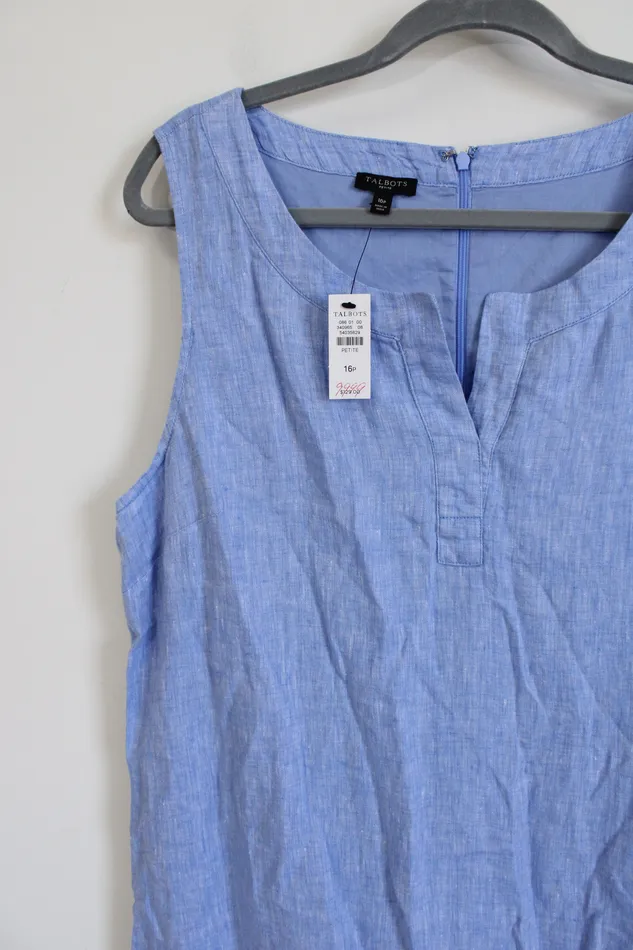 Rings Talbots NEW Talbots Blue Linen Dress 16 Petite