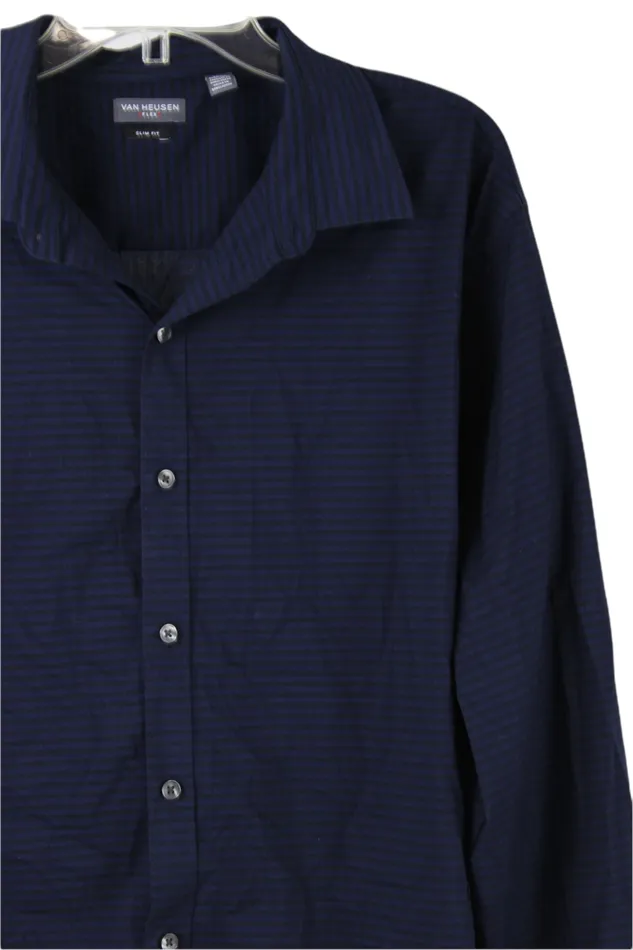 Rings Van Heusen Van Heusen Flex Slim Fit Blue Black Striped Shirt XL