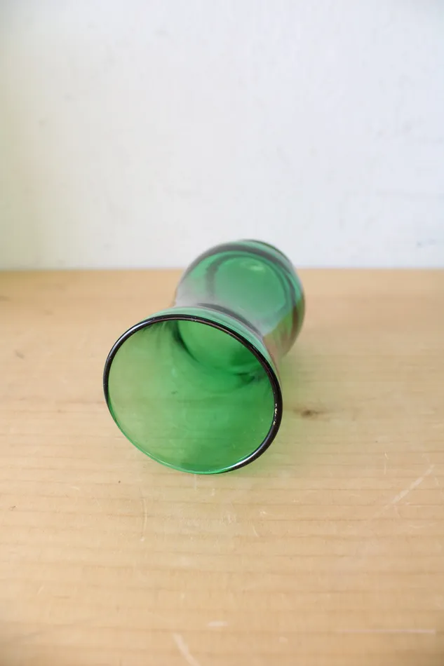 Rings Vintage Emerald Green Hand Painted Floral Glass Pitcher Cups Set Of 7 Jubilee Thrift