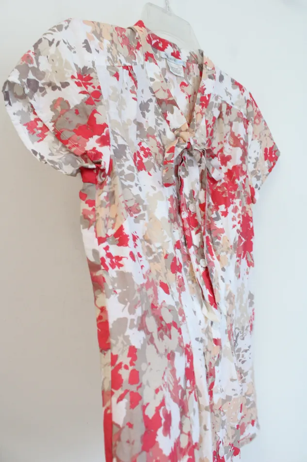 Van Heusen Red Tan Patterned Tied Button Down Top XS Van Heusen Earrings