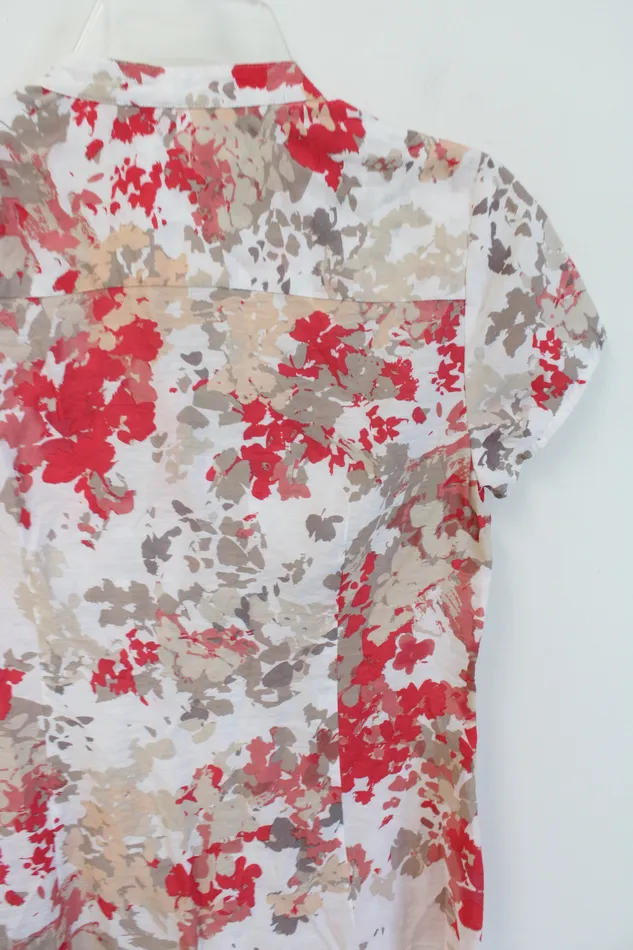 Van Heusen Red Tan Patterned Tied Button Down Top XS Van Heusen Earrings