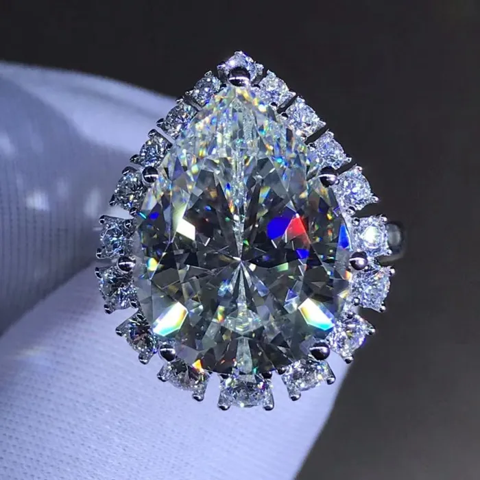 10 Carat Pear Cut Moissanite Ring Stunning D Color VVS Leyloon Jewelry Rings 10 Carat Pear Cut Moissanite Ring Stunning D Color VVS Leyloon Jewelry Rings