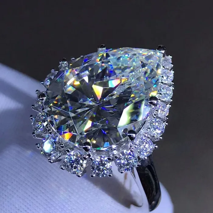 10 Carat Pear Cut Moissanite Ring Stunning D Color VVS Leyloon Jewelry Rings