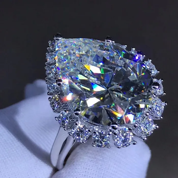 10 Carat Pear Cut Moissanite Ring Stunning D Color VVS Leyloon Jewelry Rings