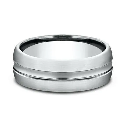 14K White Gold Convex Cut Band Benchmark Rings