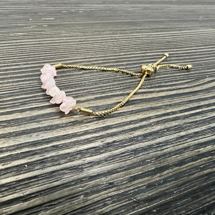 18K Plated Gold Fine Jewelry 7 825 inch Bracelet Pink Rose Quartz Adjustable Baltic Essentials Bracelets
