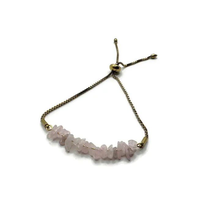 18K Plated Gold Fine Jewelry 7 825 inch Bracelet Pink Rose Quartz Adjustable Baltic Essentials Bracelets