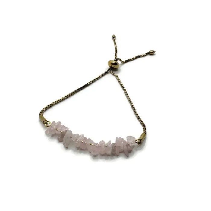 18K Plated Gold Fine Jewelry 7 825 inch Bracelet Pink Rose Quartz Adjustable Baltic Essentials Bracelets