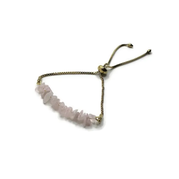 18K Plated Gold Fine Jewelry 7 825 inch Bracelet Pink Rose Quartz Adjustable Baltic Essentials Bracelets