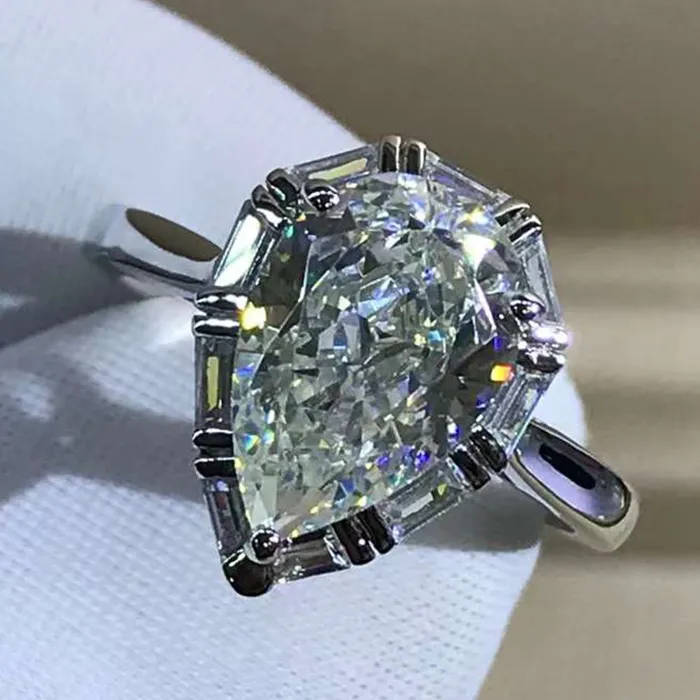 4 Carat Pear Cut Moissanite Ring KM Color Halo Cathedral Pinched Shank Leyloon Jewelry Rings 4 Carat Pear Cut Moissanite Ring KM Color Halo Cathedral Pinched Shank Leyloon Jewelry Rings