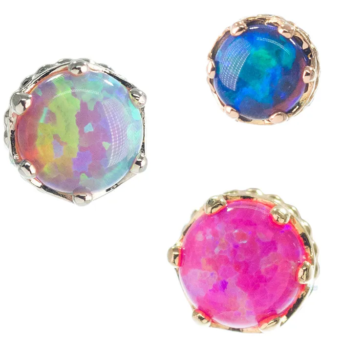 4mm Queen Crown Threaded End Gold with Opal Cabochon Anatometal Earrings