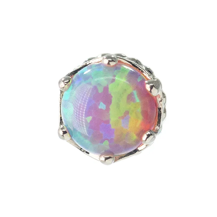 4mm Queen Crown Threaded End Gold with Opal Cabochon Anatometal Earrings