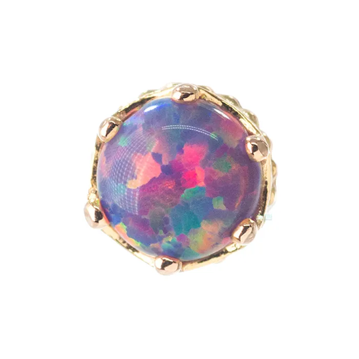 4mm Queen Crown Threaded End Gold with Opal Cabochon Anatometal Earrings