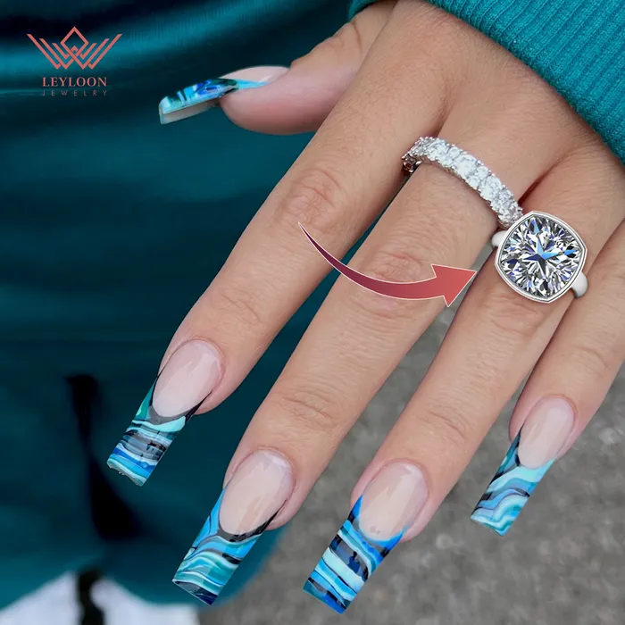 5 Carat Square Cushion Cut Bezel Euro Shank Solitaire D Color Moissanite Ring Leyloon Jewelry Rings
