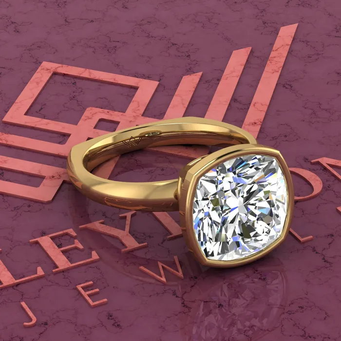 5 Carat Square Cushion Cut Bezel Euro Shank Solitaire D Color Moissanite Ring Leyloon Jewelry Rings