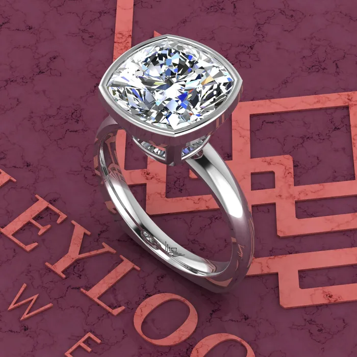 5 Carat Square Cushion Cut Bezel Euro Shank Solitaire D Color Moissanite Ring Leyloon Jewelry Rings