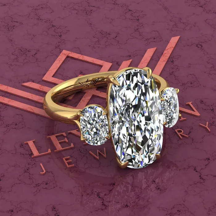 84 CTW Elongated Cushion Cut ThreeStone D Color Basket Moissanite Ring Leyloon Jewelry Rings