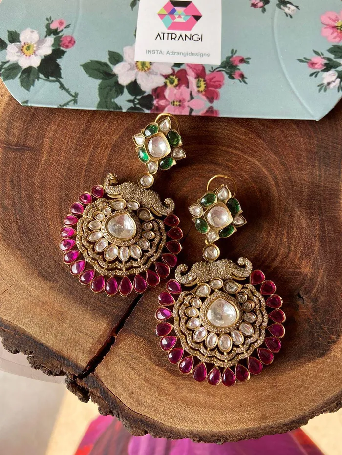 Amoora Indo Western Antique Gold Earrings Attrangi Earrings