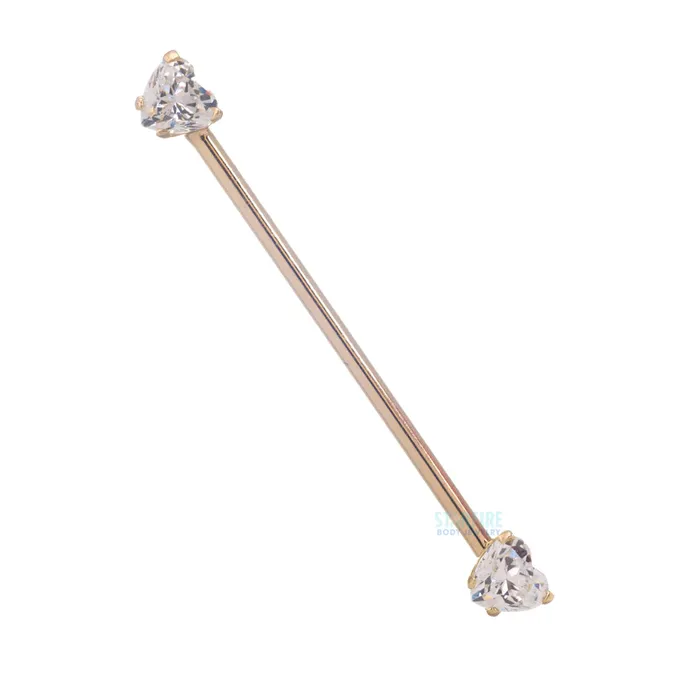 Anatometal threadless HeartCut BrilliantCut Gem SideSet Industrial Barbell in Yellow Gold Rings Anatometal threadless HeartCut BrilliantCut Gem SideSet Industrial Barbell in Yellow Gold Rings