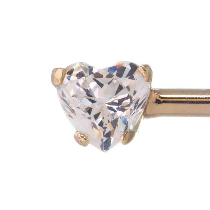 Anatometal threadless HeartCut BrilliantCut Gem SideSet Industrial Barbell in Yellow Gold Rings