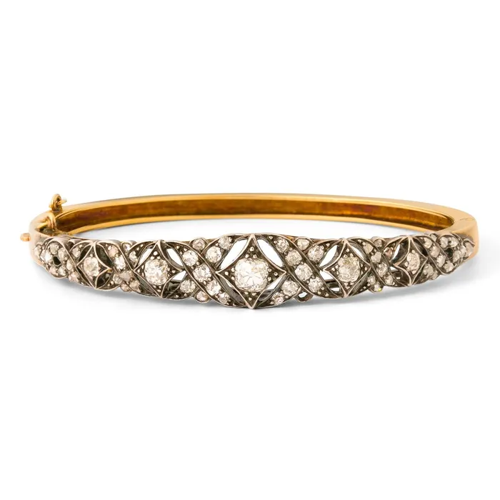 Antique Bracelets Victorian Old Cut Diamond Silver and 14k Gold Bracelet