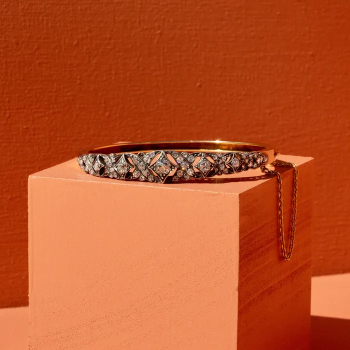 Antique Bracelets Victorian Old Cut Diamond Silver and 14k Gold Bracelet
