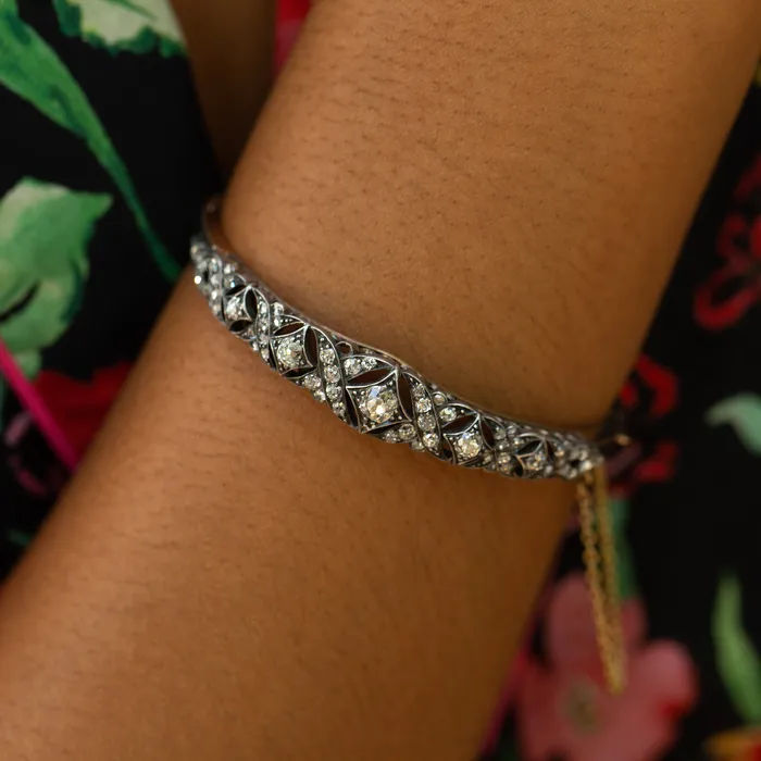 Antique Bracelets Victorian Old Cut Diamond Silver and 14k Gold Bracelet