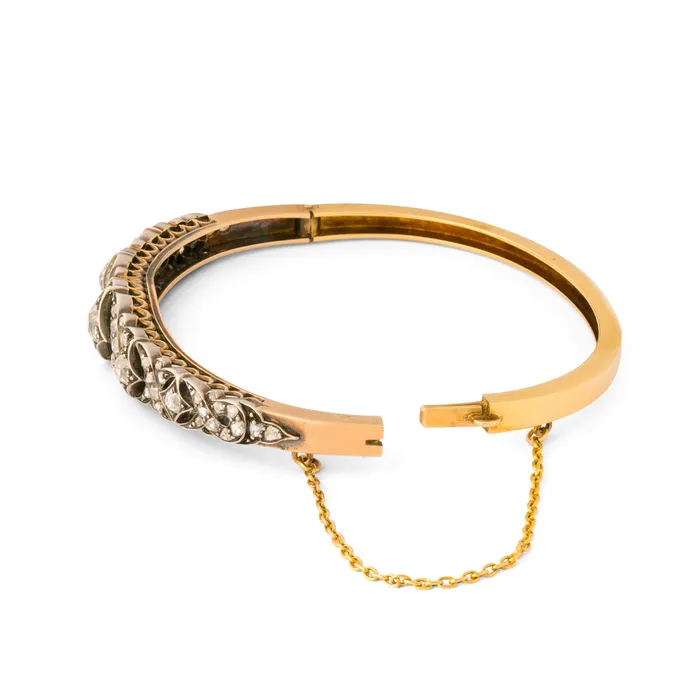 Antique Bracelets Victorian Old Cut Diamond Silver and 14k Gold Bracelet