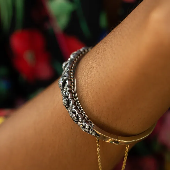 Antique Bracelets Victorian Old Cut Diamond Silver and 14k Gold Bracelet