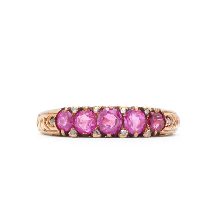 Antique Rings Victorian FiveStone Ruby And Rose Cut Diamond 18k Gold Ring