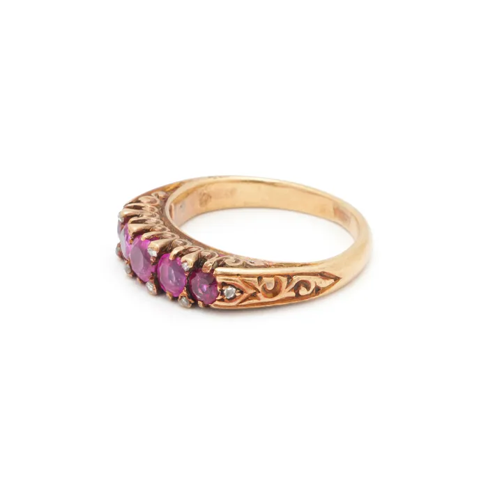 Antique Rings Victorian FiveStone Ruby And Rose Cut Diamond 18k Gold Ring