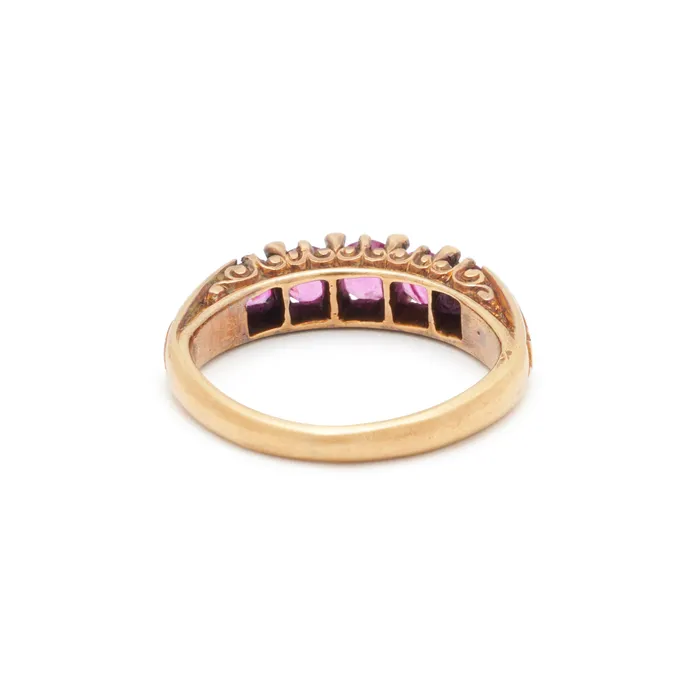 Antique Rings Victorian FiveStone Ruby And Rose Cut Diamond 18k Gold Ring
