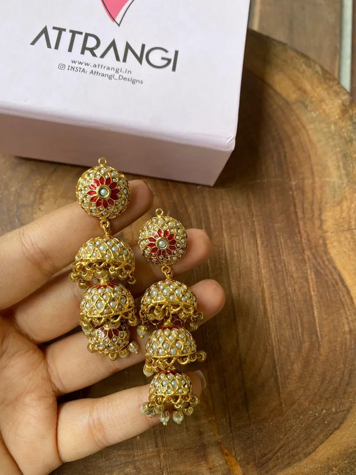 Attrangi Earrings Sona Moti 3 layer Jhumkas