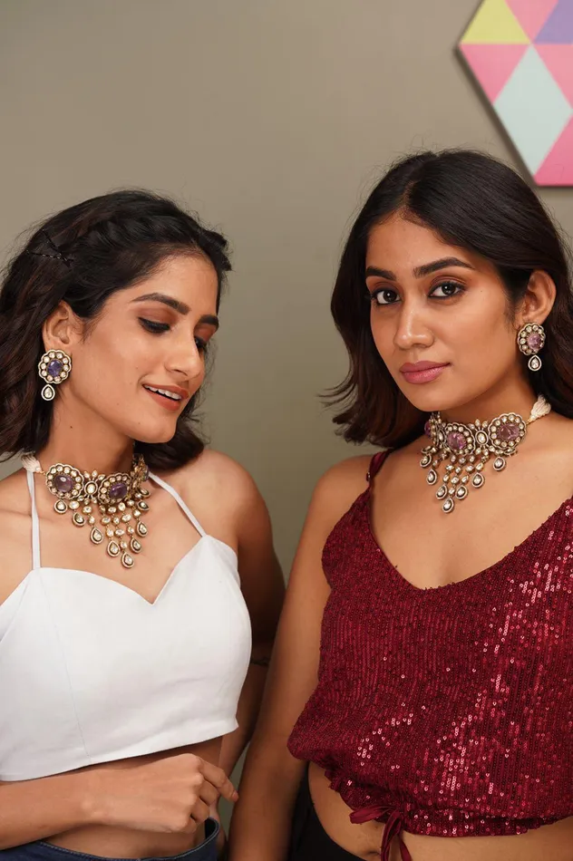 Attrangi PreStyled Sets Fayola Victorian Jhaalar Polki Set Antique Gold Collection