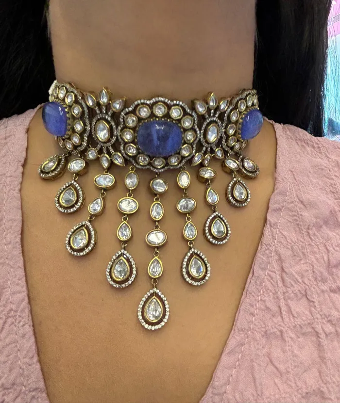 Attrangi PreStyled Sets Fayola Victorian Jhaalar Polki Set Antique Gold Collection