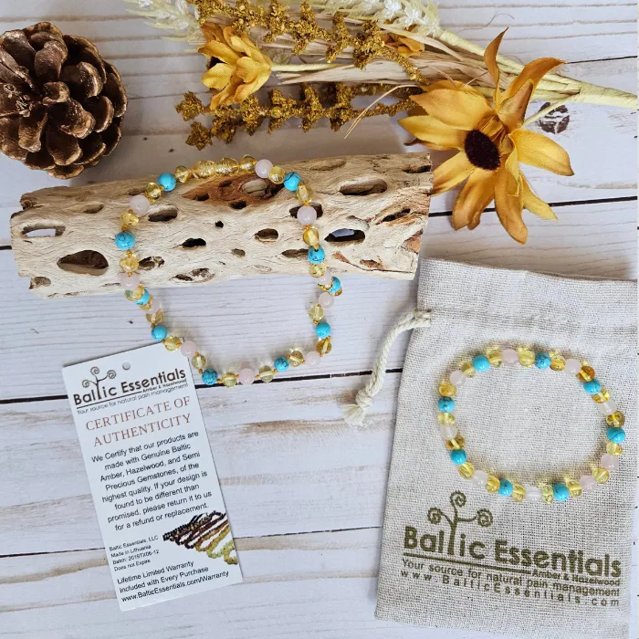 Baltic Essentials Necklaces Baltic Amber Teething Necklace Honey Amber Pink Rose Quartz Turquoise Bundle Baltic Essentials Necklaces Baltic Amber Teething Necklace Honey Amber Pink Rose Quartz Turquoise Bundle