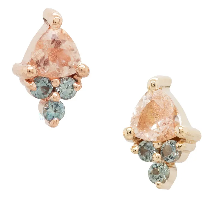 Body Vision BVLA Earrings Tau Threaded End in Gold with Oregon Sunstone Grey Sapphires Body Vision BVLA Earrings Tau Threaded End in Gold with Oregon Sunstone Grey Sapphires