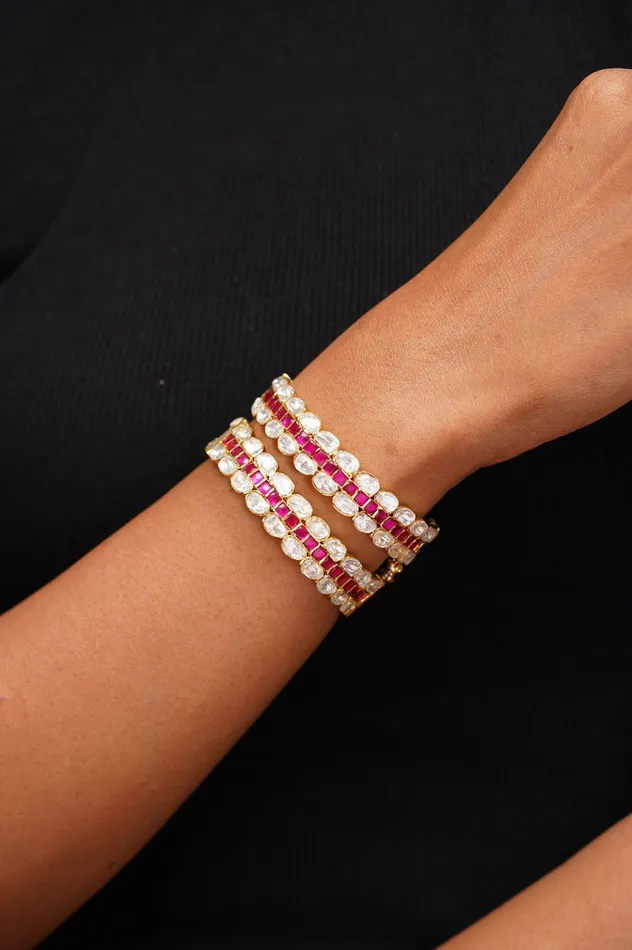 Bracelets Attrangi Moissanite Coloured Polki Bangle Kada
