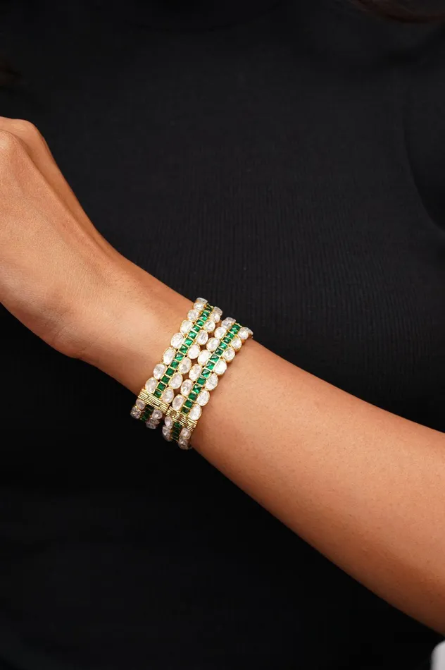 Bracelets Attrangi Moissanite Coloured Polki Bangle Kada Bracelets Attrangi Moissanite Coloured Polki Bangle Kada