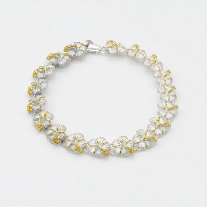 Bracelets rosamarianas 925 Sterling Silver Kamia 2 Tone 9mm Hibiscus Bracelet
