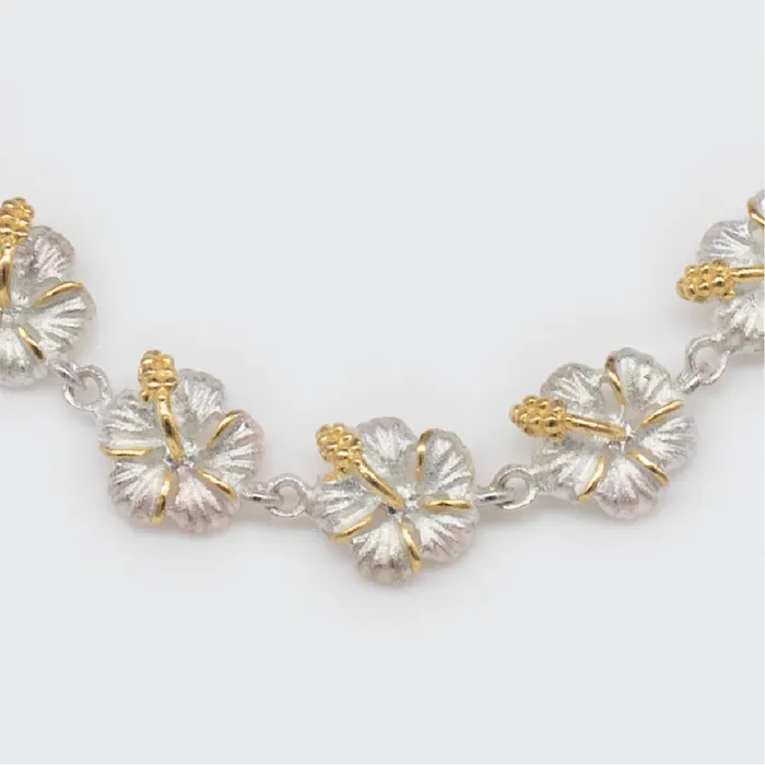 Bracelets rosamarianas 925 Sterling Silver Kamia 2 Tone 9mm Hibiscus Bracelet