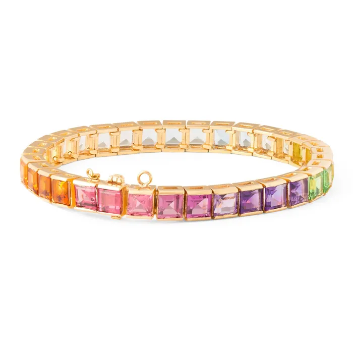 Bracelets Vintage Rainbow Multi Stone and 18K Gold Line Bracelet