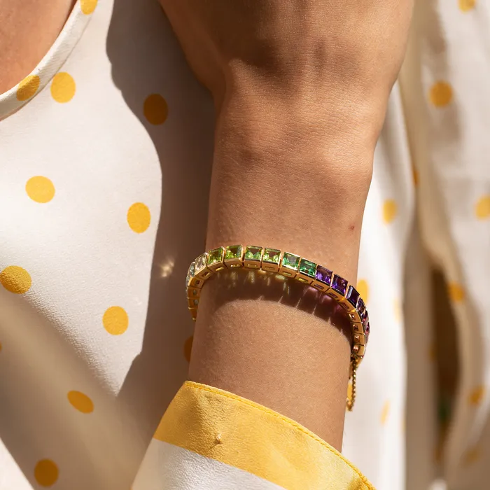 Bracelets Vintage Rainbow Multi Stone and 18K Gold Line Bracelet