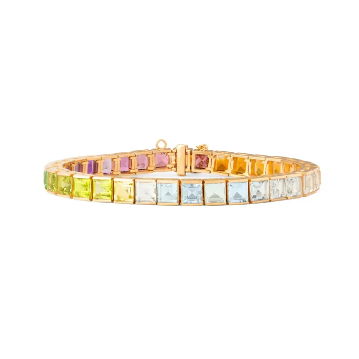 Bracelets Vintage Rainbow Multi Stone and 18K Gold Line Bracelet